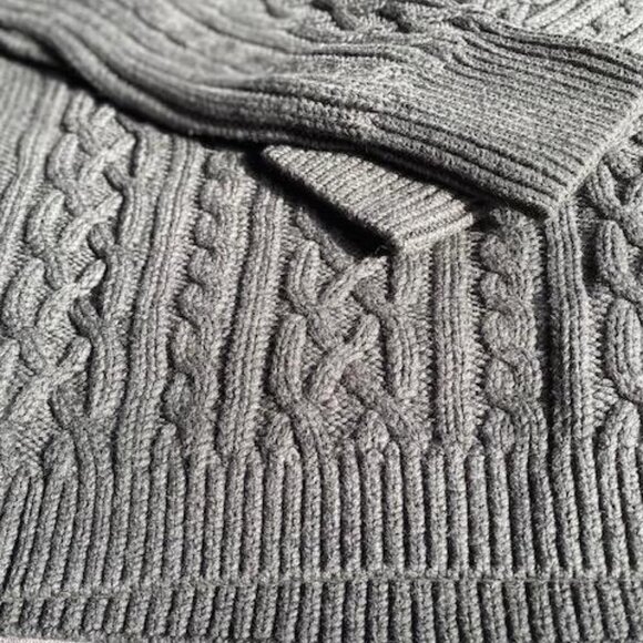 Fisherman Cable Long-Sleeve Crewneck Sweater DEEP STEEL GRAY, Unisex, Size XL - Picture 7 of 8